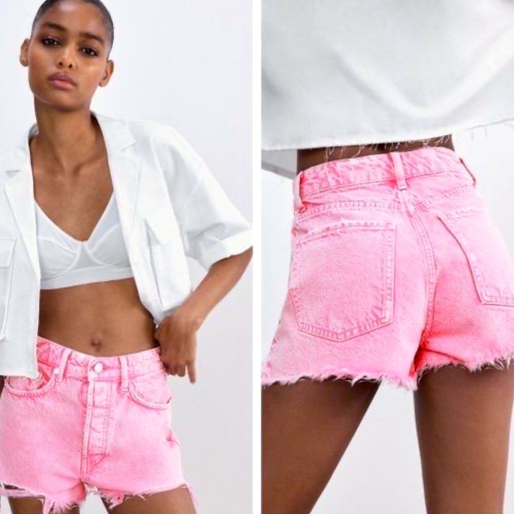 Limited edition! Zara bubblegum pink acid wash jean shorts high waisted.